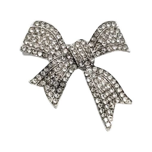 Full-Diamond Silver Bow Brooch