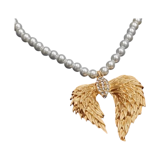 Golden Angel Wings Jewelry Set - Single Pearl Necklace