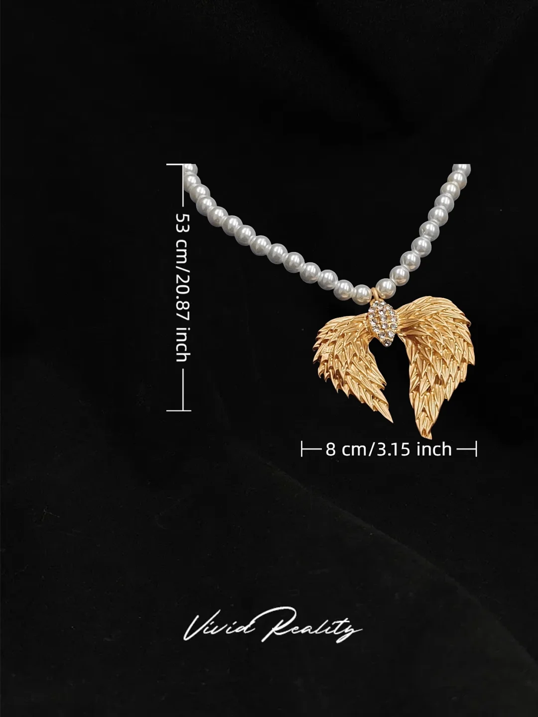 Golden Angel Wings Jewelry Set - Single Pearl Necklace - Image 3