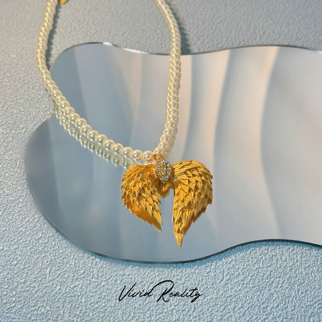 Golden Angel Wings Jewelry Set - Single Pearl Necklace - Image 6