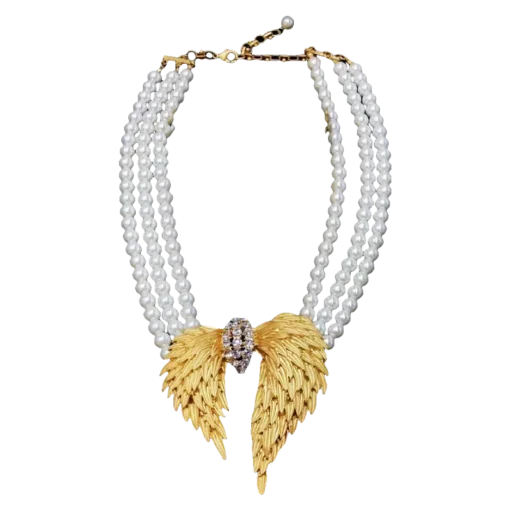 Golden Angel Wings Jewelry Set - Three Pearl Necklaces