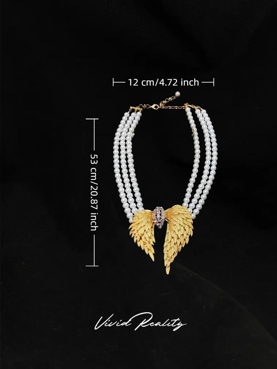 Golden Angel Wings Jewelry Set - Three Pearl Necklaces - Image 3