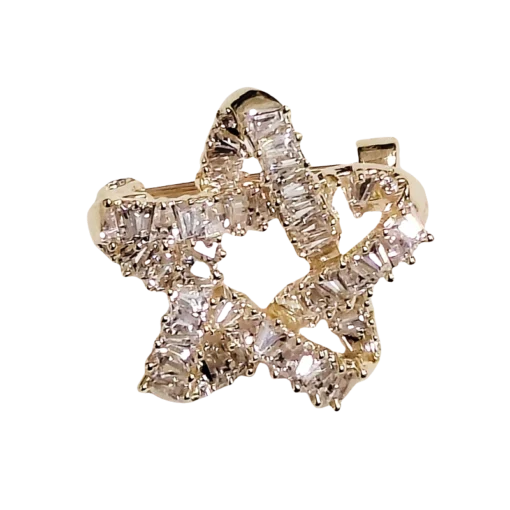 Gold Zirconia Five-Pointed Star Brooch