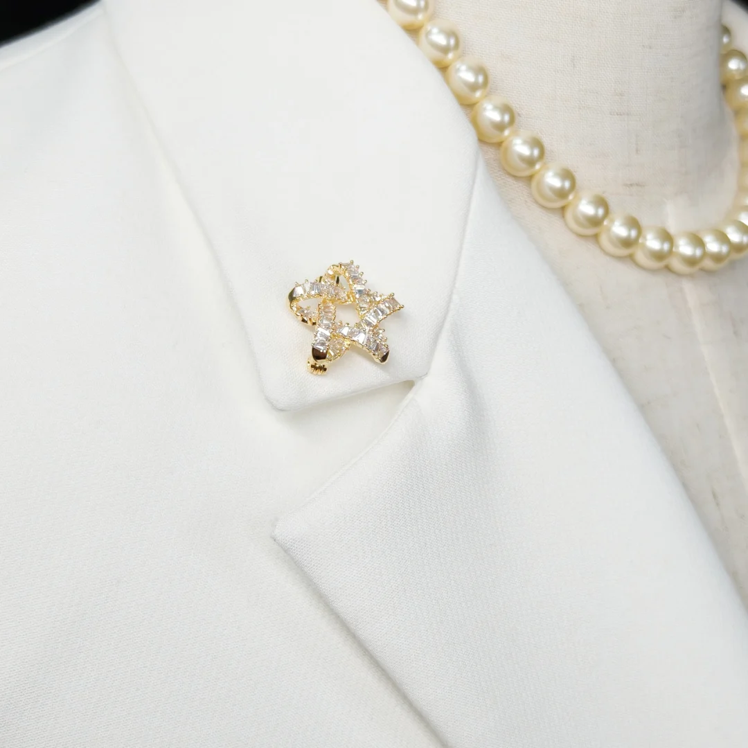 Gold Zirconia Five-Pointed Star Brooch - Image 2