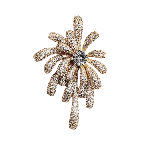 Gold Zirconia Firework Brooch