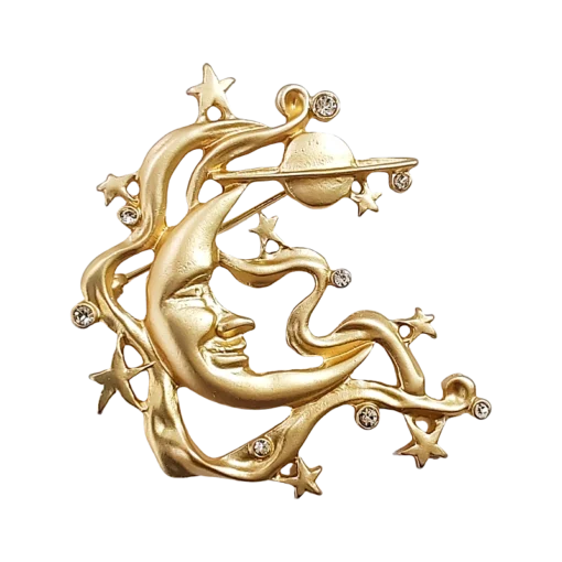 Matte Gold Sun Moon Star Brooch