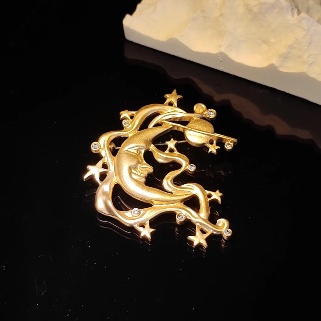 Matte Gold Sun Moon Star Brooch - Image 2