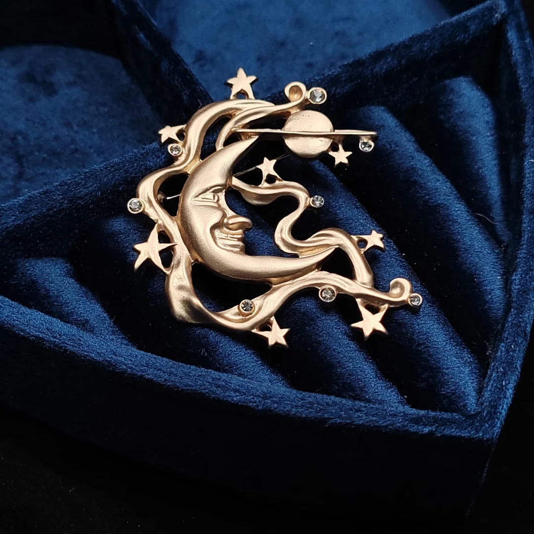 Matte Gold Sun Moon Star Brooch - Image 4
