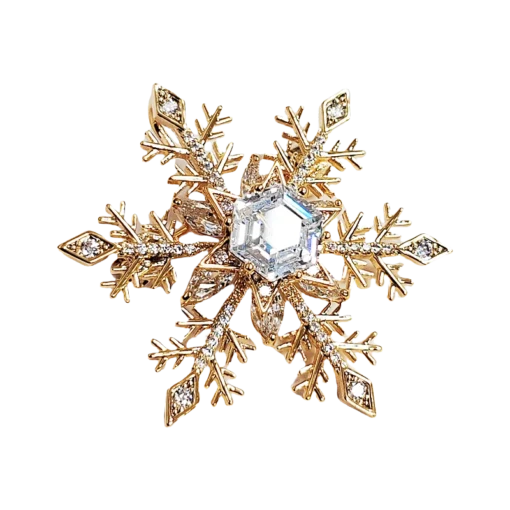 Gold Zirconia Rotating Snowflake Brooch