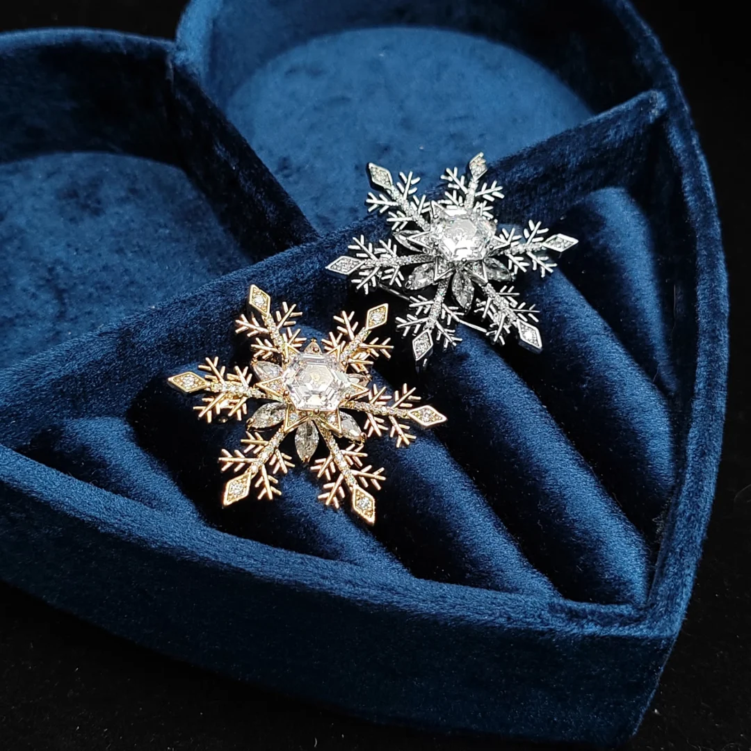 Silver Zirconia Rotating Snowflake Brooch - Image 2