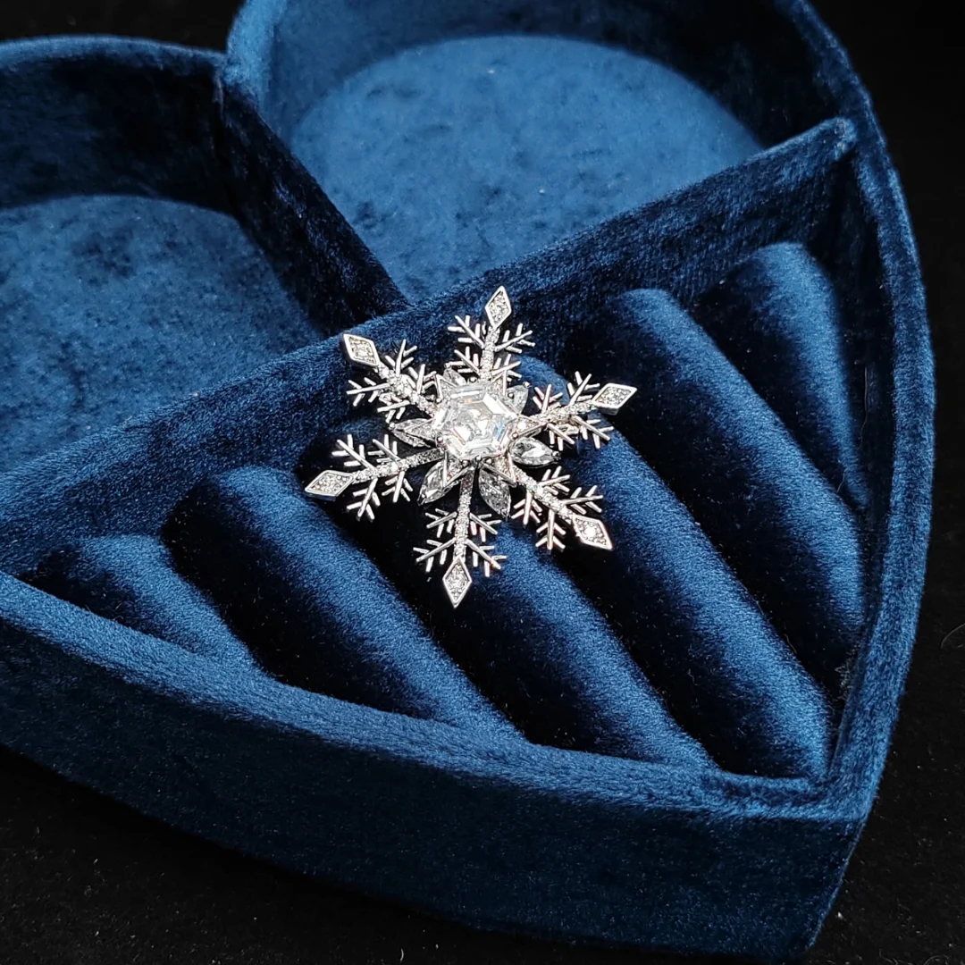 Silver Zirconia Rotating Snowflake Brooch - Image 3