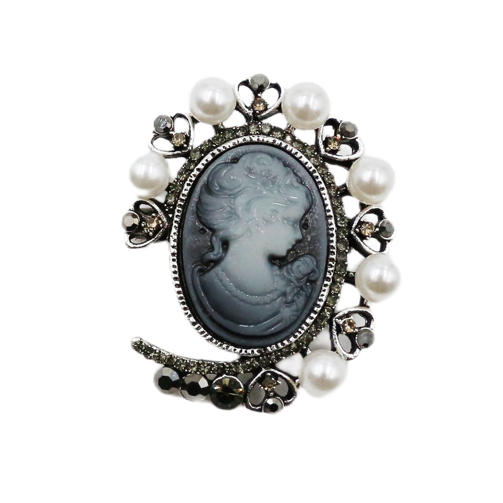 Silver Baroque Beauty Head Brooch