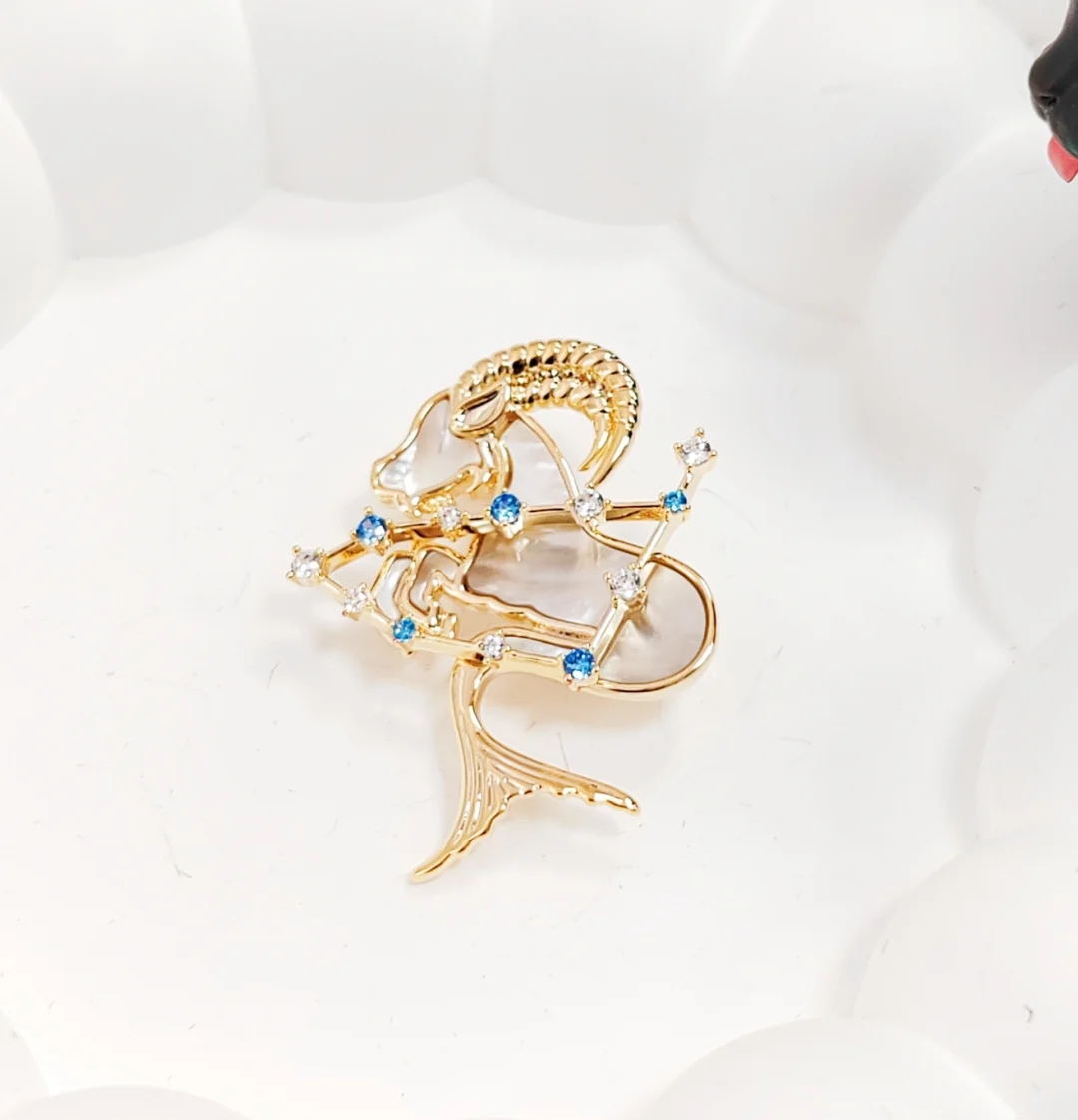 Natural Mother of Pearl Capricorn Brooch - Image 2