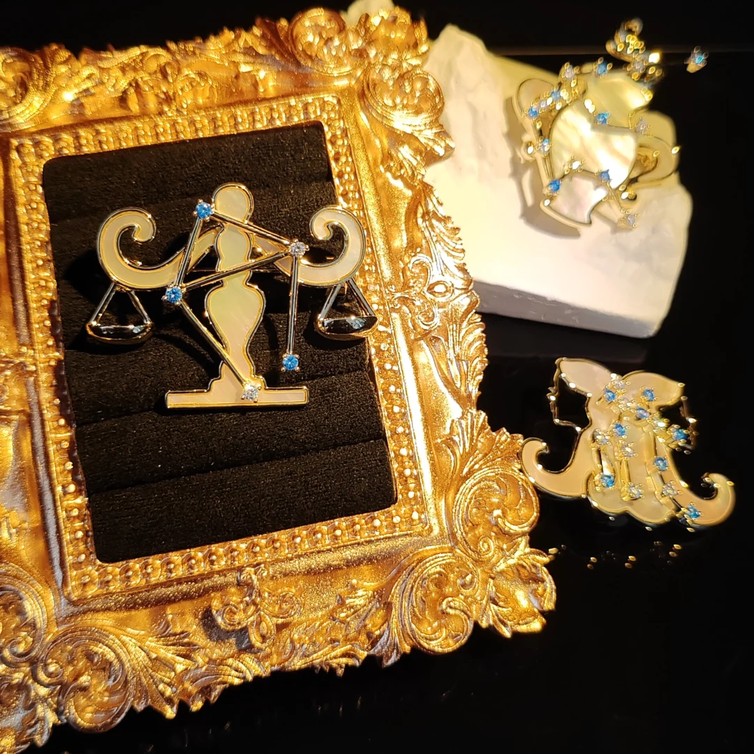 Premium Mother of Pearl Libra Brooch - Image 6