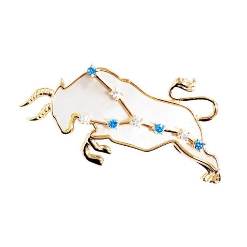 Natural Mother of Pearl Taurus Brooch