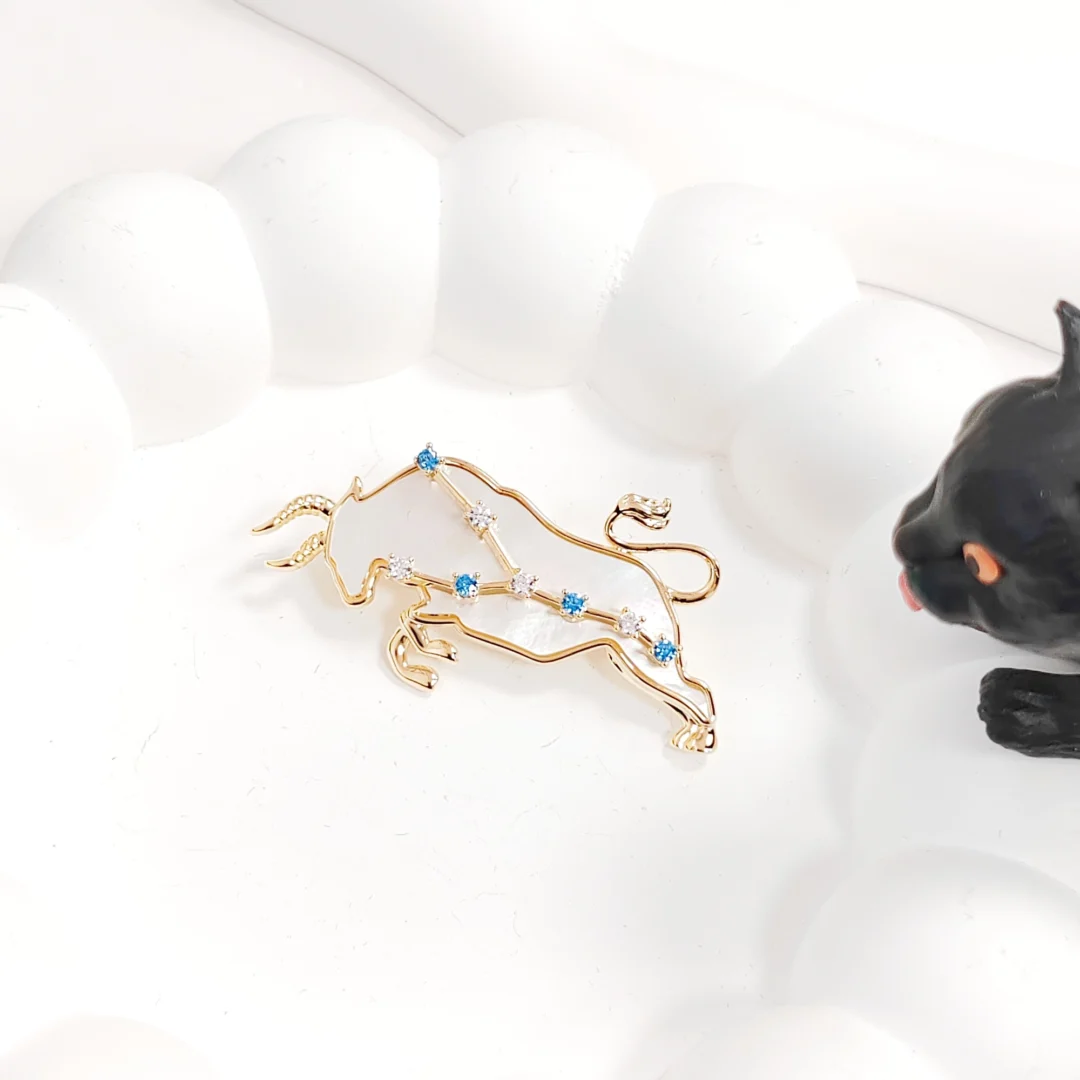 Natural Mother of Pearl Taurus Brooch - Image 2