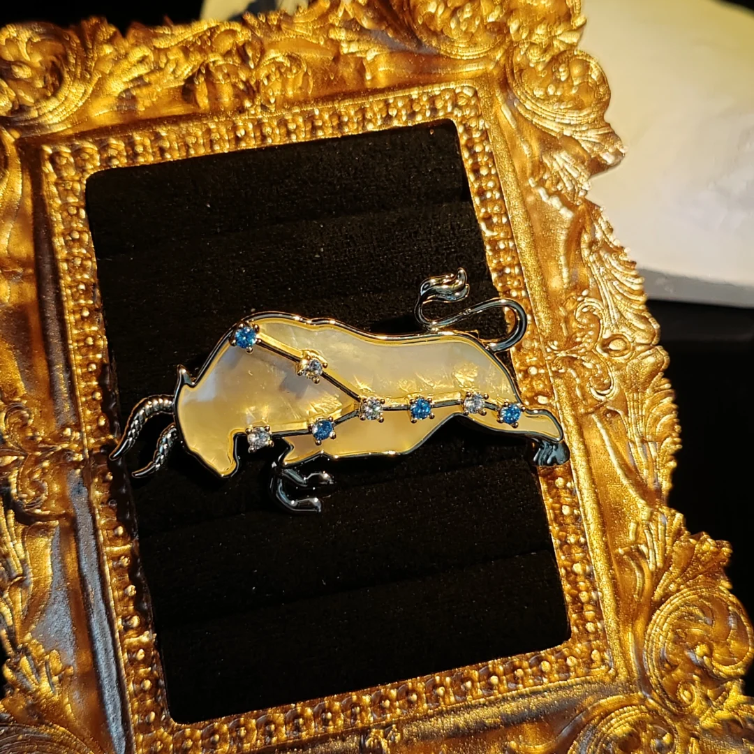 Natural Mother of Pearl Taurus Brooch - Image 5