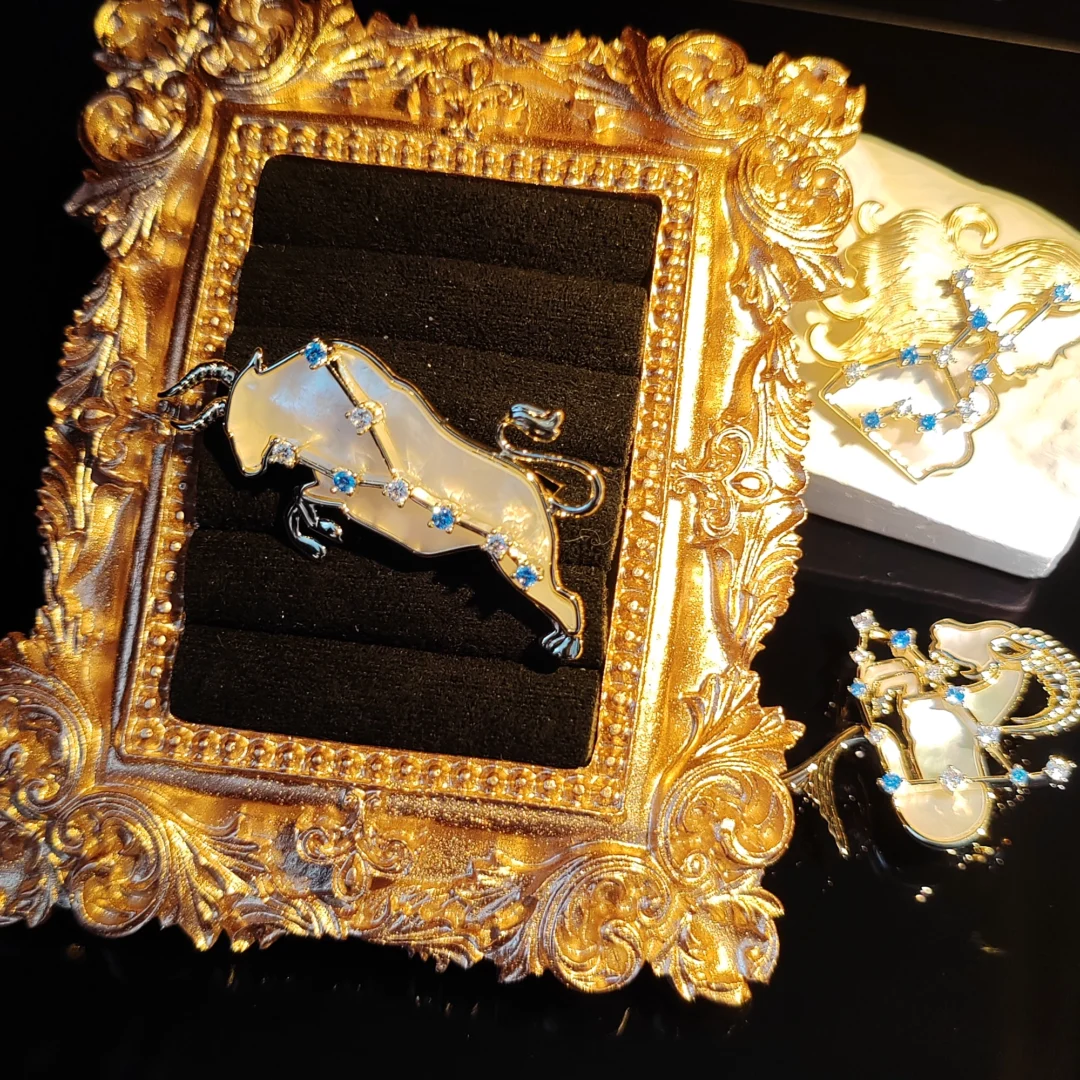 Natural Mother of Pearl Taurus Brooch - Image 6