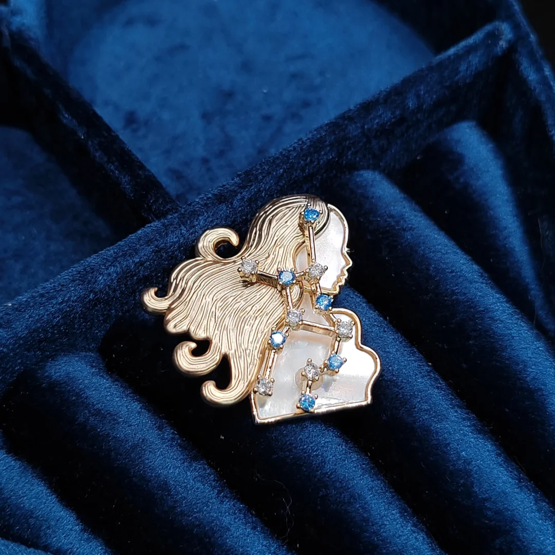 Natural Mother of Pearl Virgo Brooch - Image 2