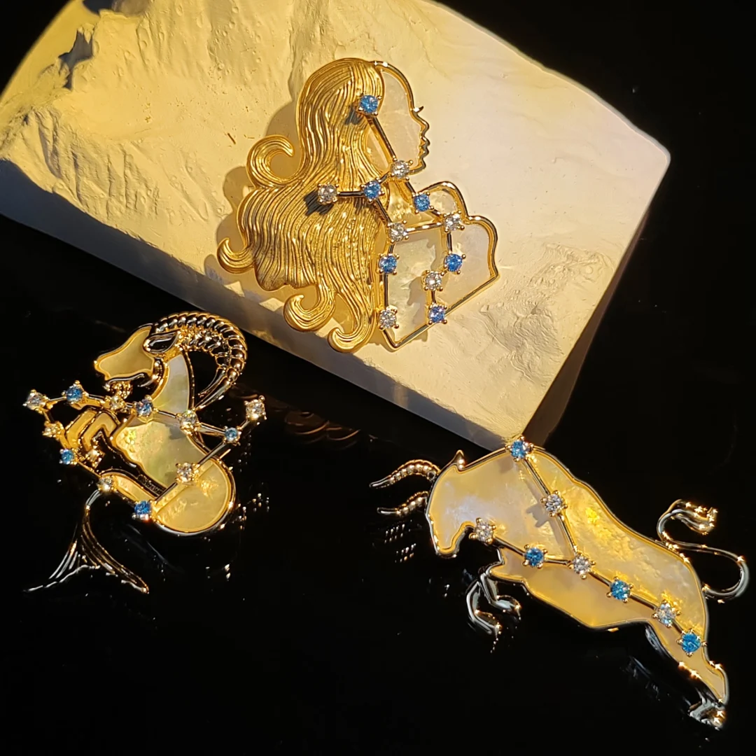 Natural Mother of Pearl Virgo Brooch - Image 5