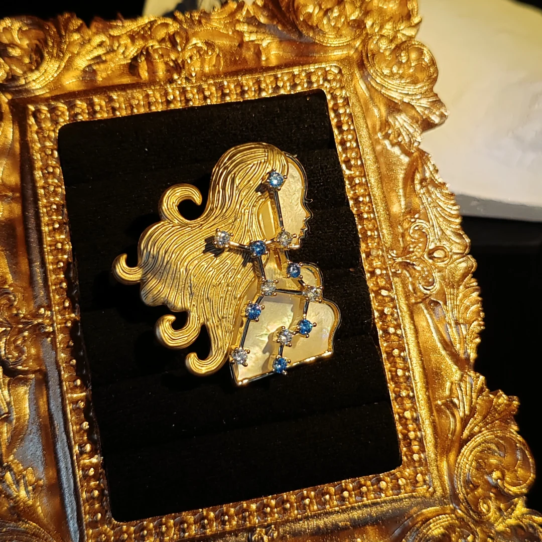 Natural Mother of Pearl Virgo Brooch - Image 6